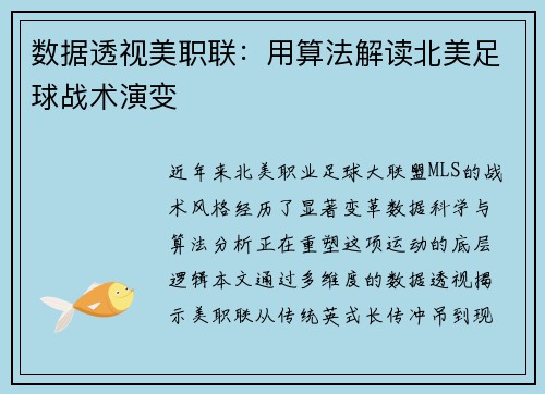 数据透视美职联：用算法解读北美足球战术演变
